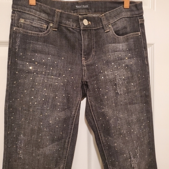 White House Black Market Rhinestone Noir Jeans Size 2 - Picture 2 of 8